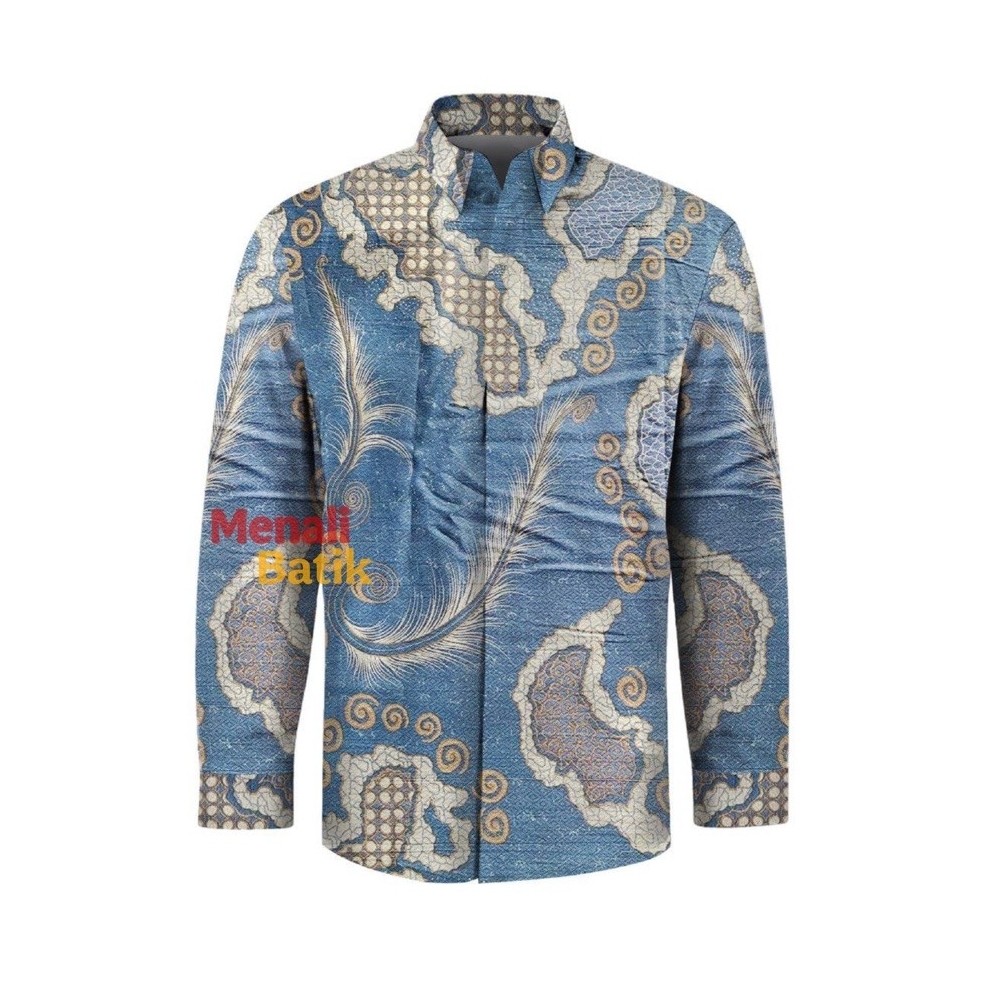 Kemeja Batik Pria Lengan Panjang Motif Abstrak Warna Biru Langit