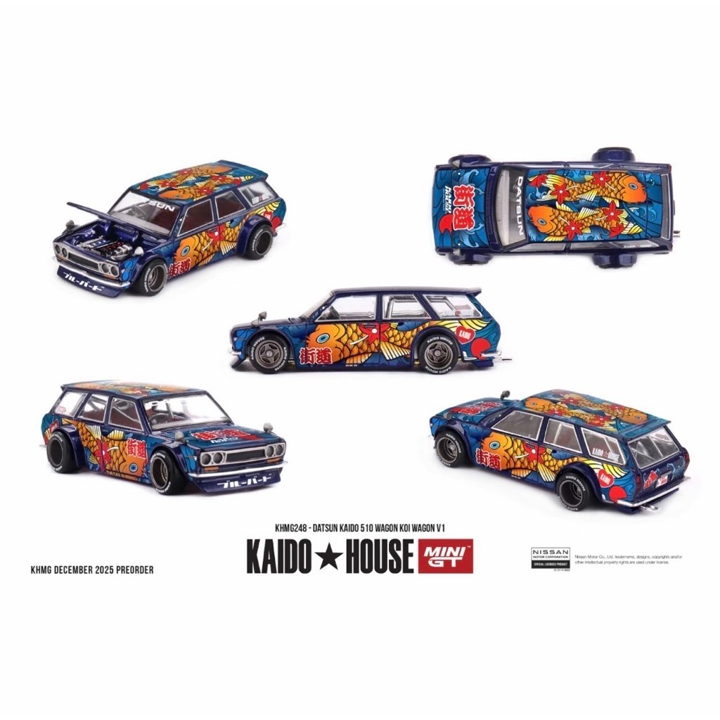 mini gt kaido house 1/64 khmg248 datsun kaido 510 wagon koi wagon v1