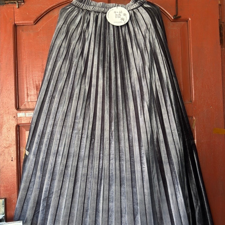 Rok Plisket Bludru Velvet Premium - All Size Fit XL, Nyaman Dipakai Brand YUeSHI