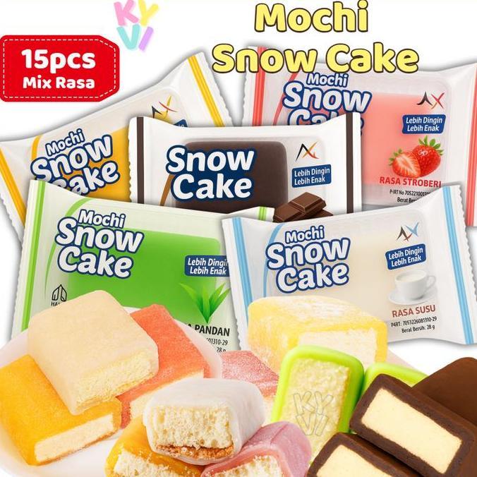 Po - Kyvi - Mochi Snow Cake Isi 15Pcs Mix Rasa Pandan Strawberry Mango Milk Chocolate Halal, Lembut,