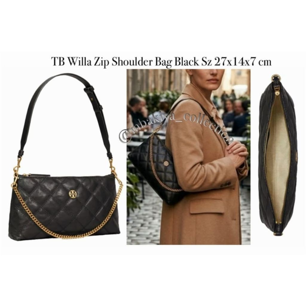 TB Willa Zip Shoulder Bag Black