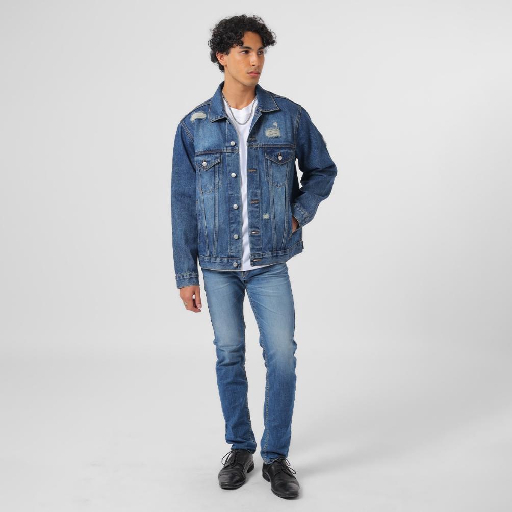 sale EDWIN JEANS - Jacket Denim Trucker Relaxed Fit Light Blue Distress