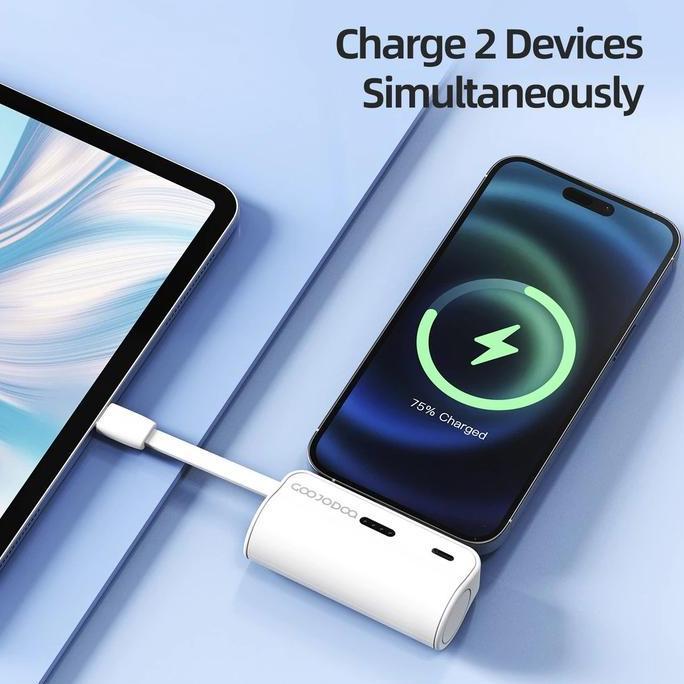 Power- Goojodoq Ad43 5000Mah Mini Powerbank Dengan Colokan Ganda Lhtning + Tipe C For Iphone Android