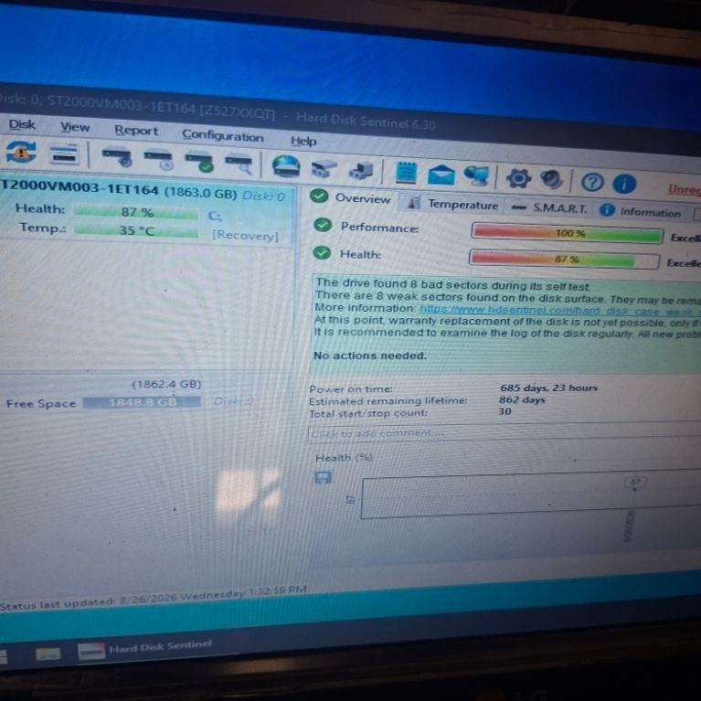 Hardisk PC Seagete 2TB Sentinel 87%
