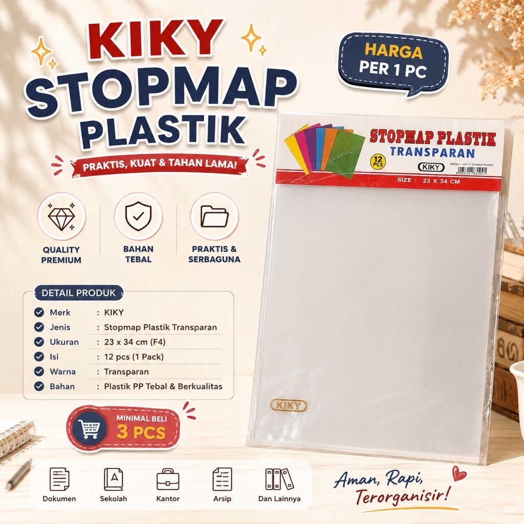 1PC Kiky Stop Map Plastik Bening Clear Sleeve Map Folder Dokumen
