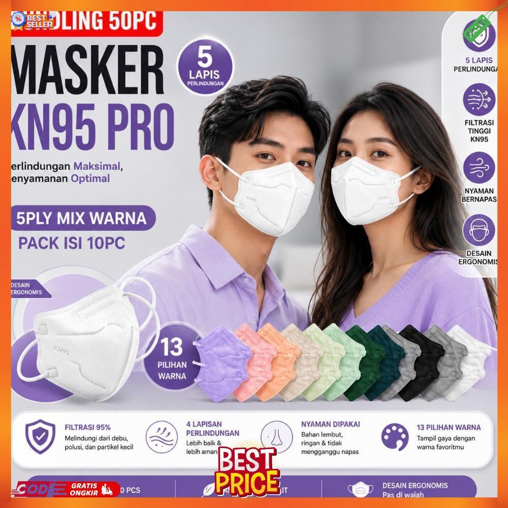 BELLA | PAKET GROSIR - MASKER 5PLY KN95 MEDIS ISI 50pcs , MASKER KN95 PRO RAVA ZUMO ITC HITAM PUTIH 