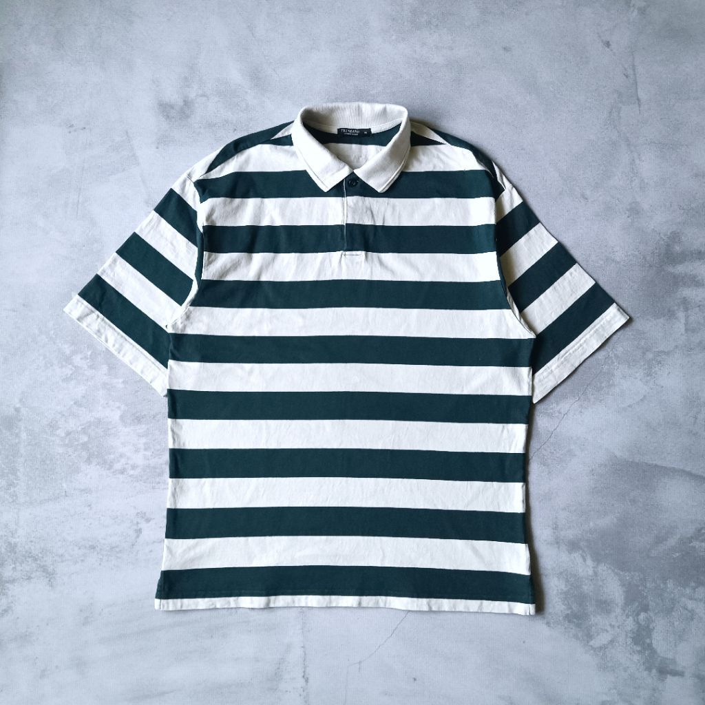 Kaos Polo Shirt TBJ NEARBY Oversized Heavy Cotton Stripe Green