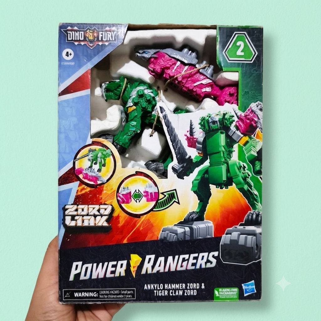 Mainan Power Rangers Dino Fury Zord Link Ankylo Hammer & Tiger Claw Zord Hasbro BIB