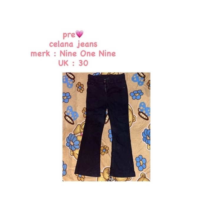 Celana Jeans Wanita Nine One Nine UK 30 Warna Hitam Model Flare