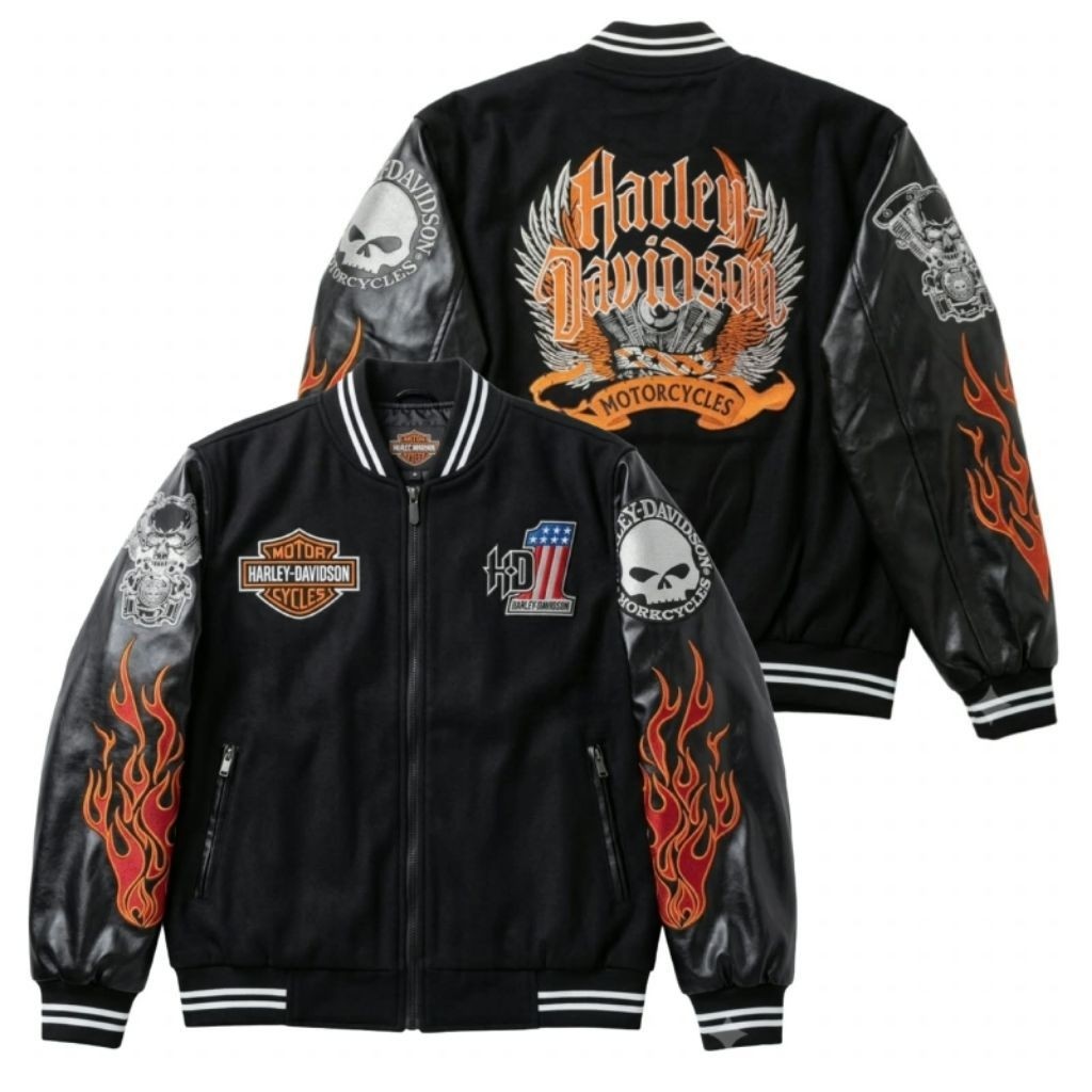 Jaket Varsity Harley-Davidson Genuine Flameskull