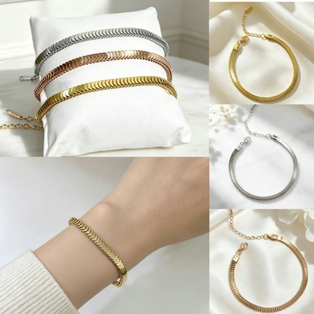 Gelang Tangan Sisik Naga Titanium Vintage Elegant Pria Wanita Rosegold Emas Perak