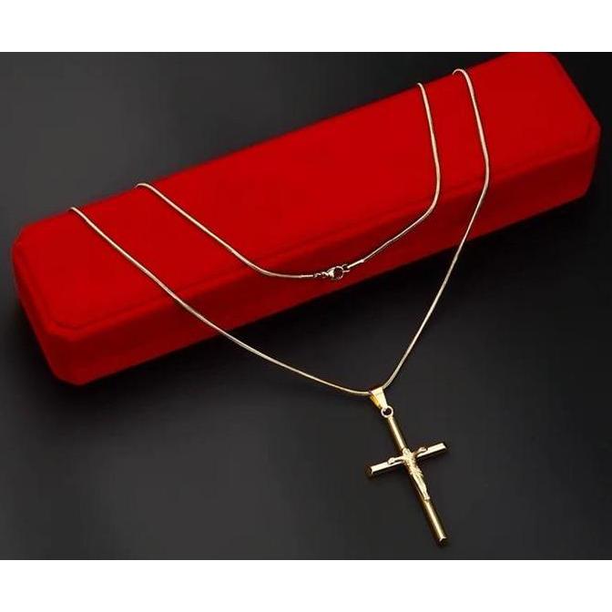 Kalung Salib Kristen Anti Karat dan Anti Luntur untuk Cowok dan Cewek Merah
