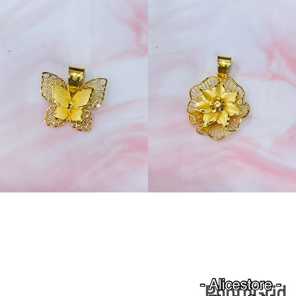 liontin kupu kupu dan bunga cantik simple elegant emas asli kadar 700