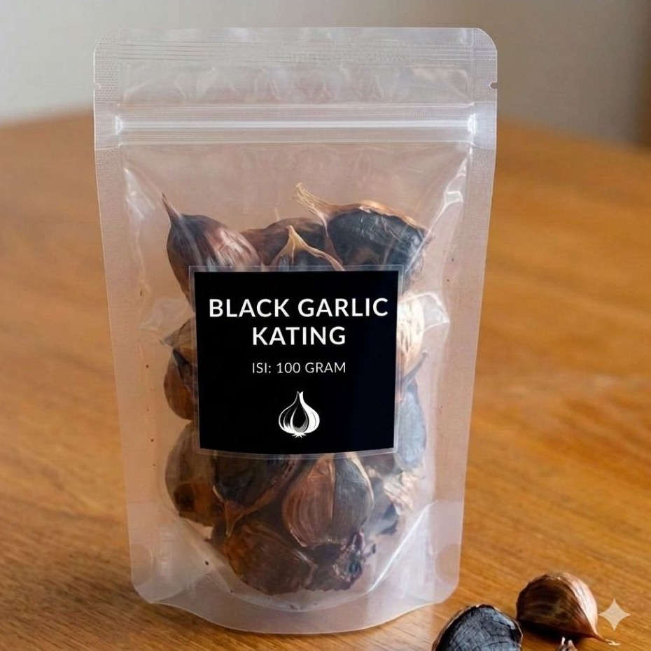 Bawang Hitam Kating Isi 100 Gram.Black Garlic Kating dalam Kemasan Zip