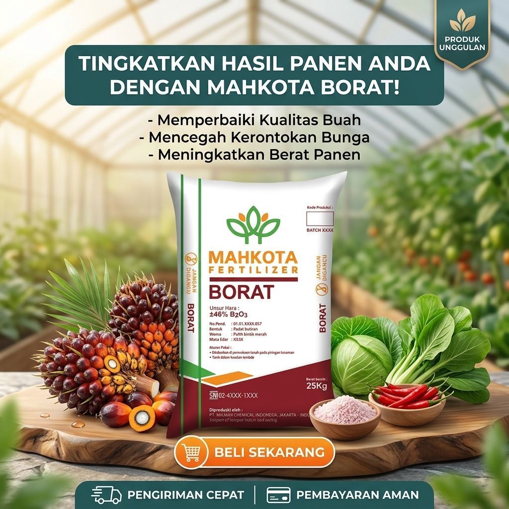 Pupuk Mahkota Borate Borat Boron B2O3 Pupuk Sawit Kemasan 1kg Original