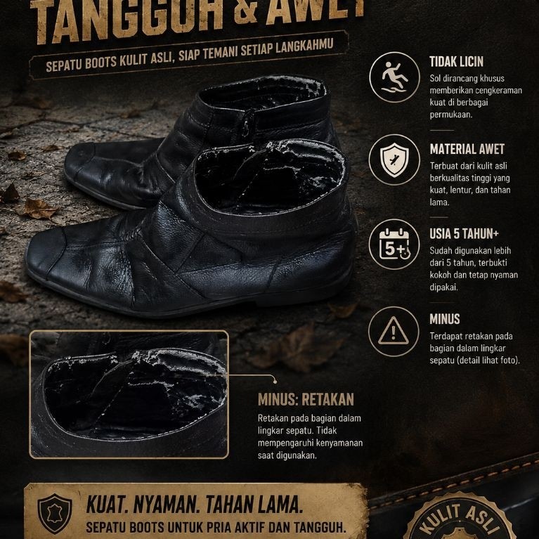 Sepatu Boots Kulit Pria Hitam | Second