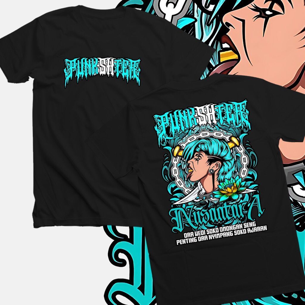 Kaos PUNKSHTER Nusantara team senyum combed tebal nyaman santai(tosca)