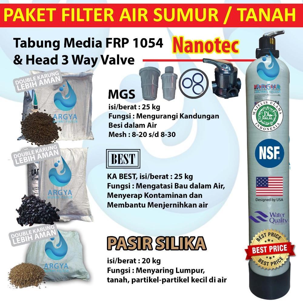 Paket Filter Air Tanah atau Sumur 1 Tabung Media FRP Nanotec 1054 + Head 3 Way Valve + PS + KA + MGS