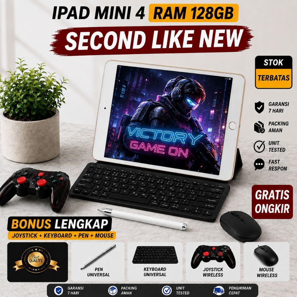 iPad Mini 4 128GB Second Like New Bonus Keyboard Pen Mouse Joystick