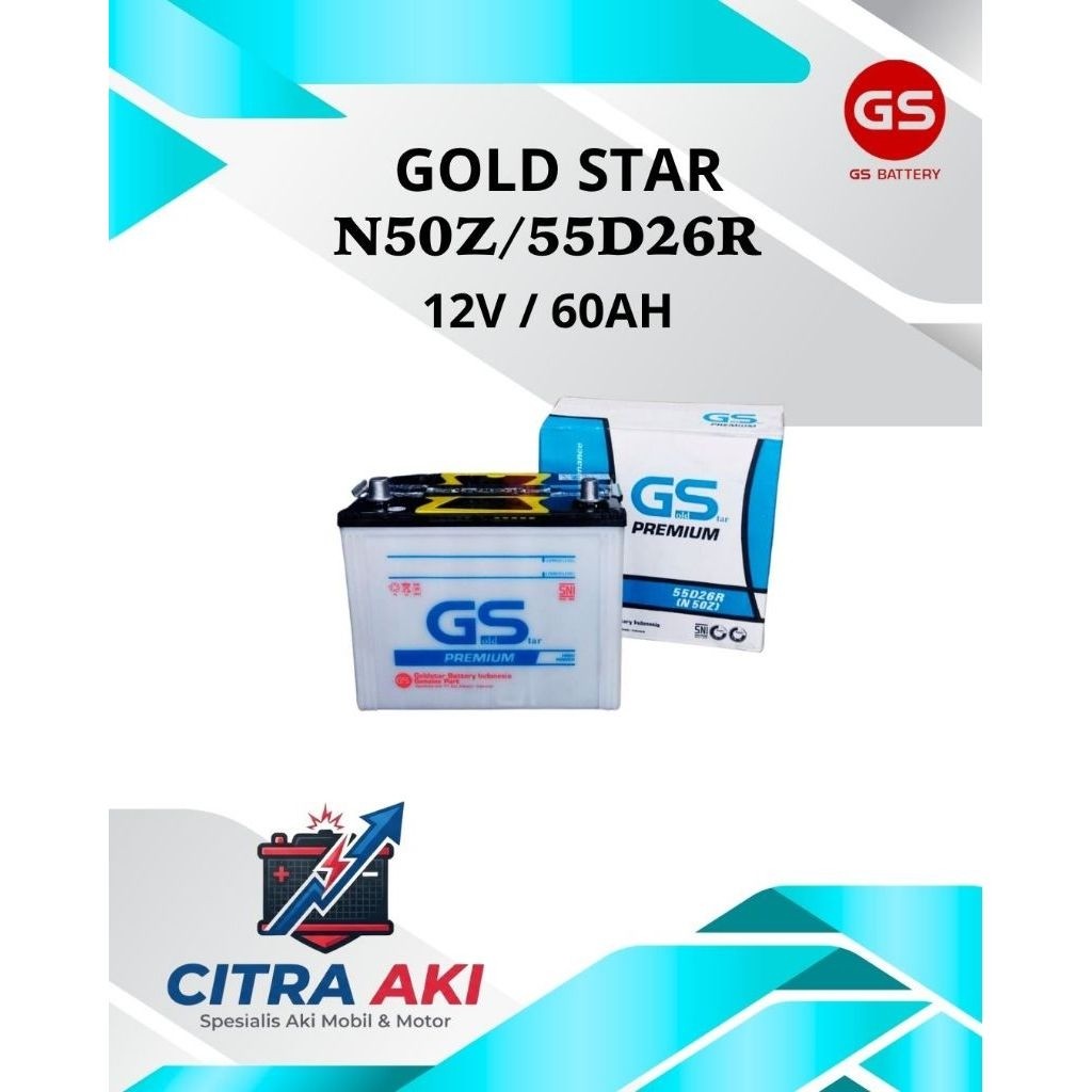 Gold StarN50Z 55D26R,Aki / accu mobil basah GS basah N50z 55D26R 12v 60ah
