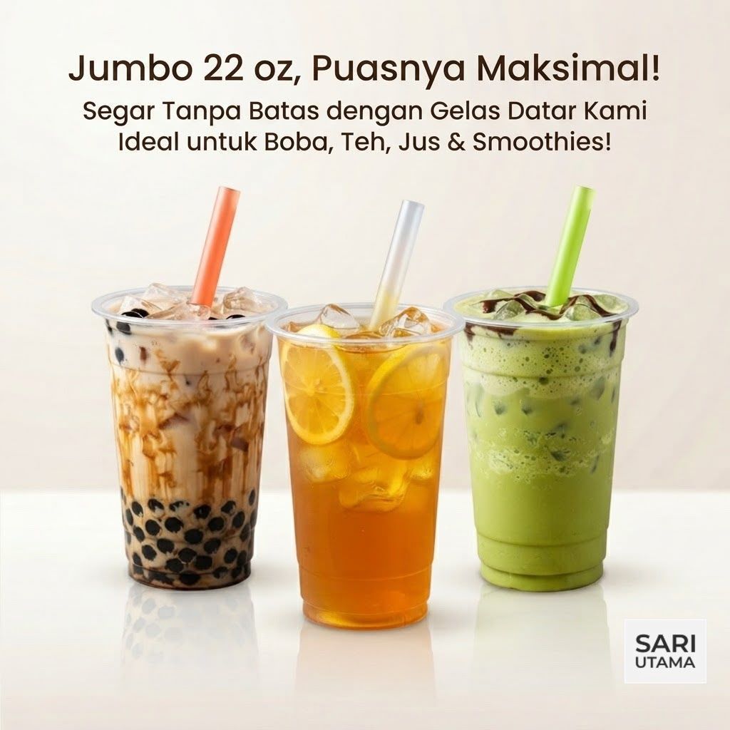 Gelas Es Teh Jumbo Gelas Cup 22 Oz Datar Plastik Bening isi 50