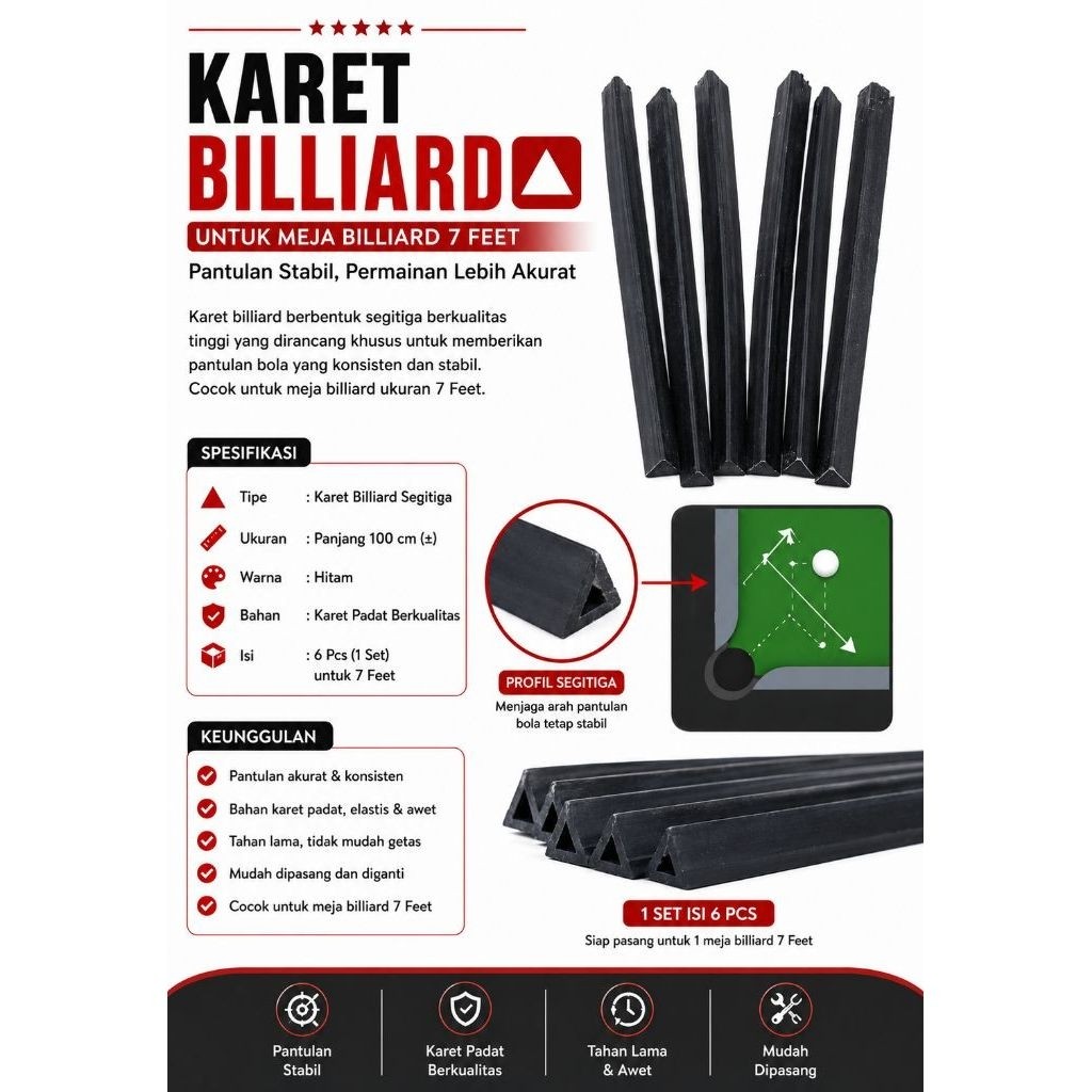 Karet Ban Meja Billiard 7 Feet Model segitiga