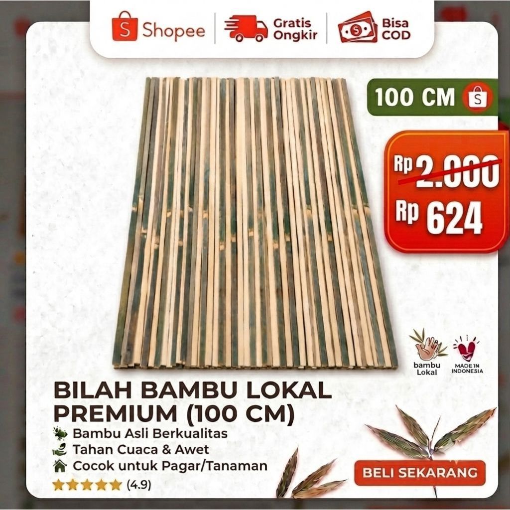 Bambu Bilah 1 Meter, bambu Ajir Tanaman, Kerajinan Anyaman & Pagar