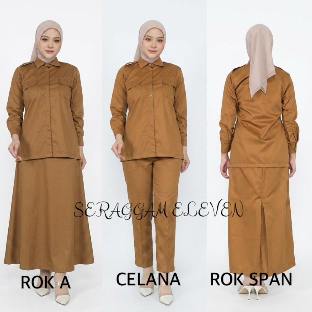 Bagus Baju Kemeja Pemda Wanita Pns Terbaru Model Stelan Saku Dada Rok A/Rok Span/Celana
