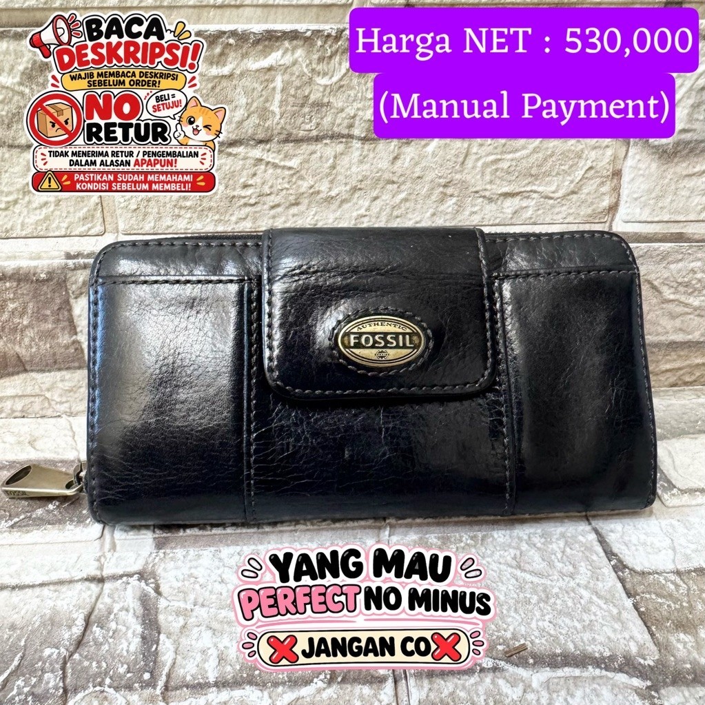 912# NET-Preloved Fossil Explorer Long Wallet Black Dompet