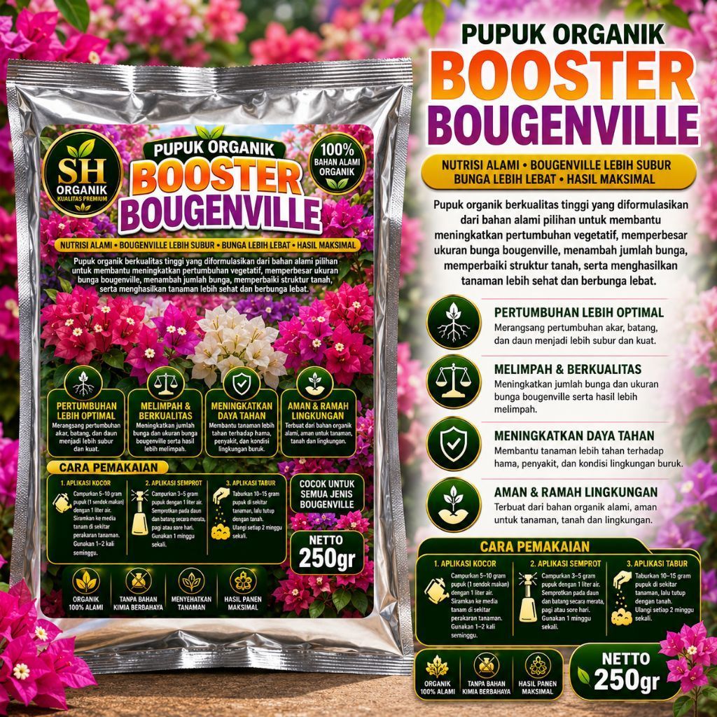 Pupuk Organik Booster Untuk Tanaman Bunga bougenville 250gr-Pupuk Bahan Alami Pelebat Bunga Bougenvi