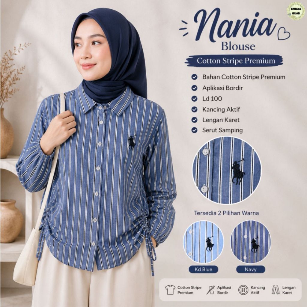 Hala Set Kulot Jeans Mix Nania Blouse Katun Salur (Athaya)