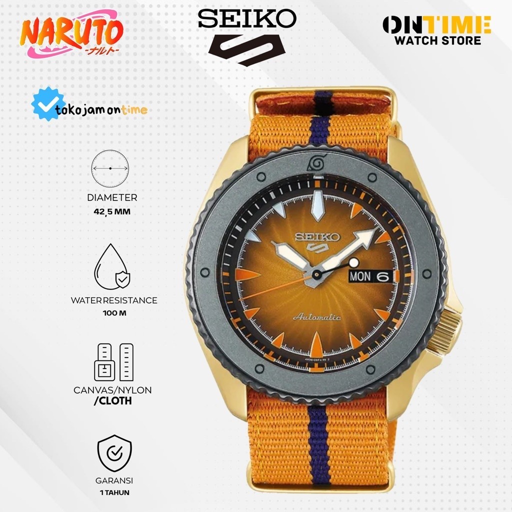 Jam Tangan Seiko Automatic Naruto & Boruto LimitedEdition Diameter 42.5mm Tahan Air 100M Tali Canvas