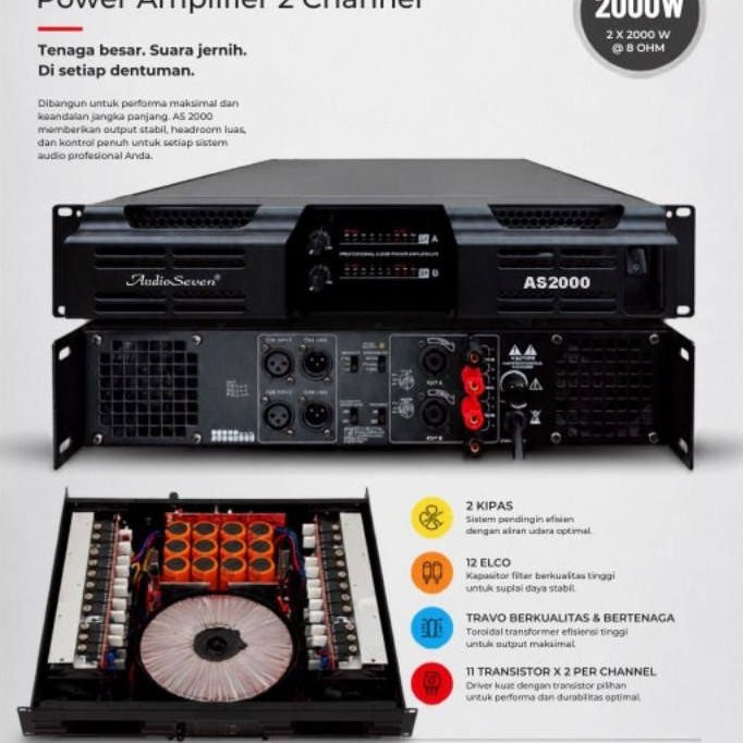 POWER AMPLIFIER AUDIO SEVEN AS2000 AS 2000 2X2000 WATT CLASS H ORIGINAL GARANSI