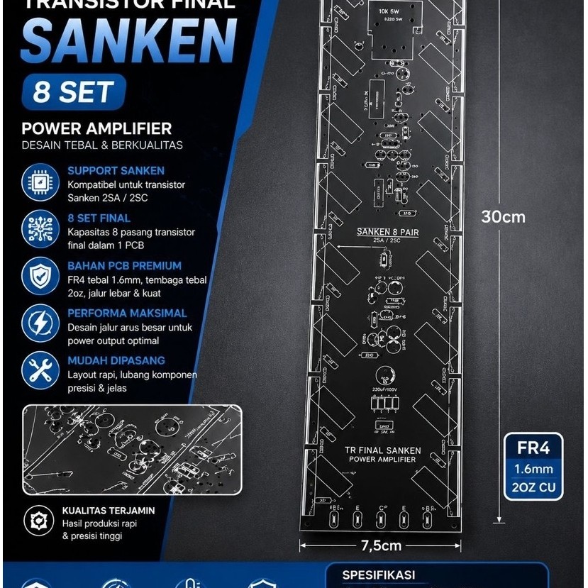 PCB Transistor Final Sanken 8 set ukuran 30cm
