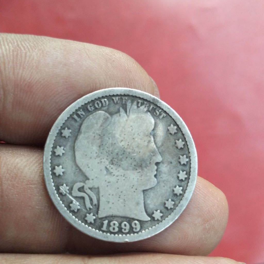 koin perak kuno barbar quarter dari Amerika tahun 1899