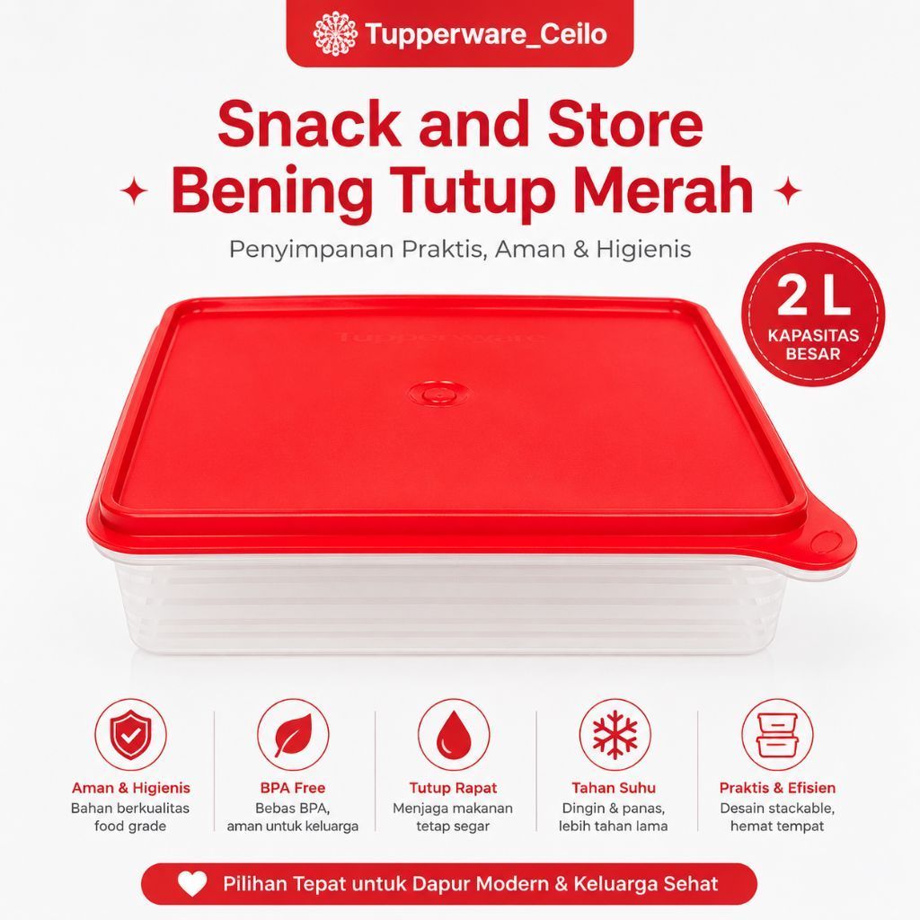 Snack and store Tupperware merah bening