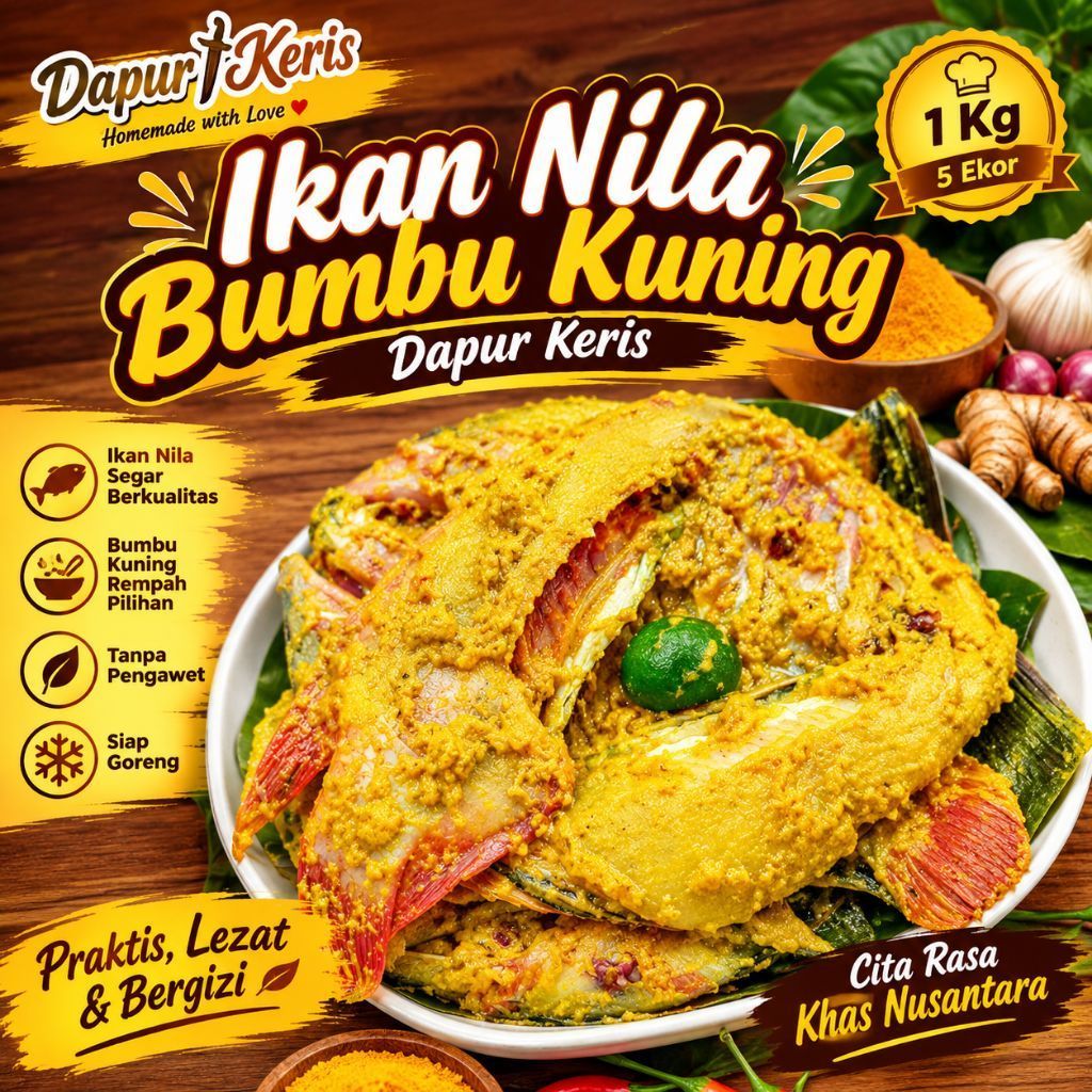 Ikan Nila Bumbu Kuning 1kg Siap Goreng Frozen Food