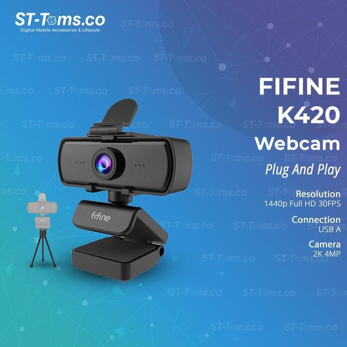 ALXAL Fifine K420 / K 420 1440P 2K 4MP Full HD Webcam USB Laptop Streaming with Noise Cancelling Mic