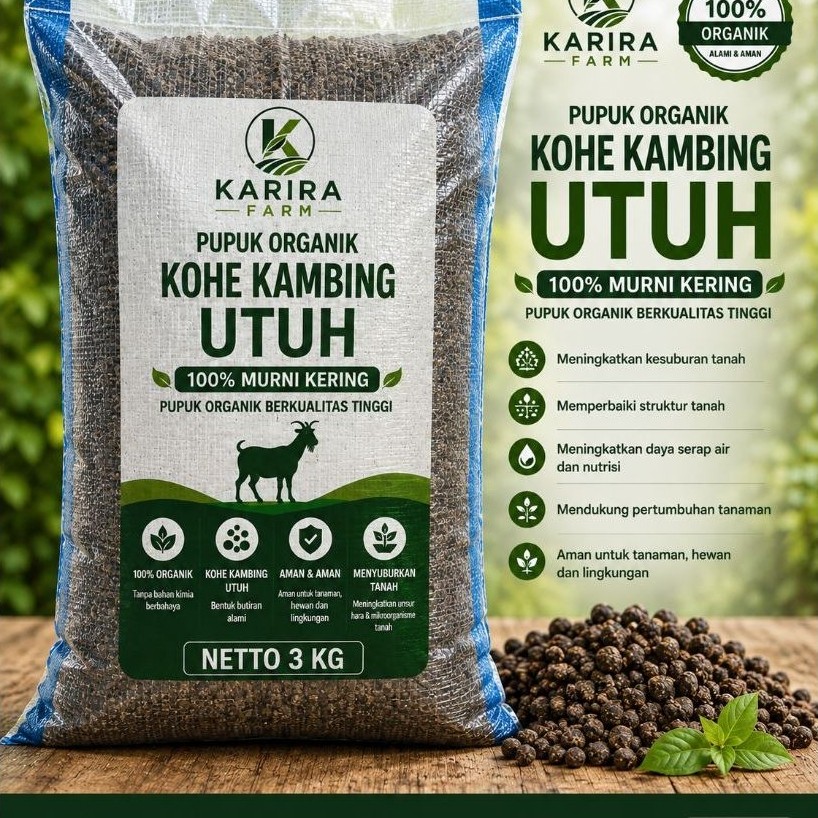 Pupuk organik kohe kambing srintil grontol kambing kering kemasan karung ukuran 10kg isi produk 3kg