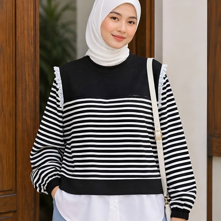 Mauza Blouse Athayaa Daily Atasan Kemeja Wanita / kemeja salur / atasan athayaa