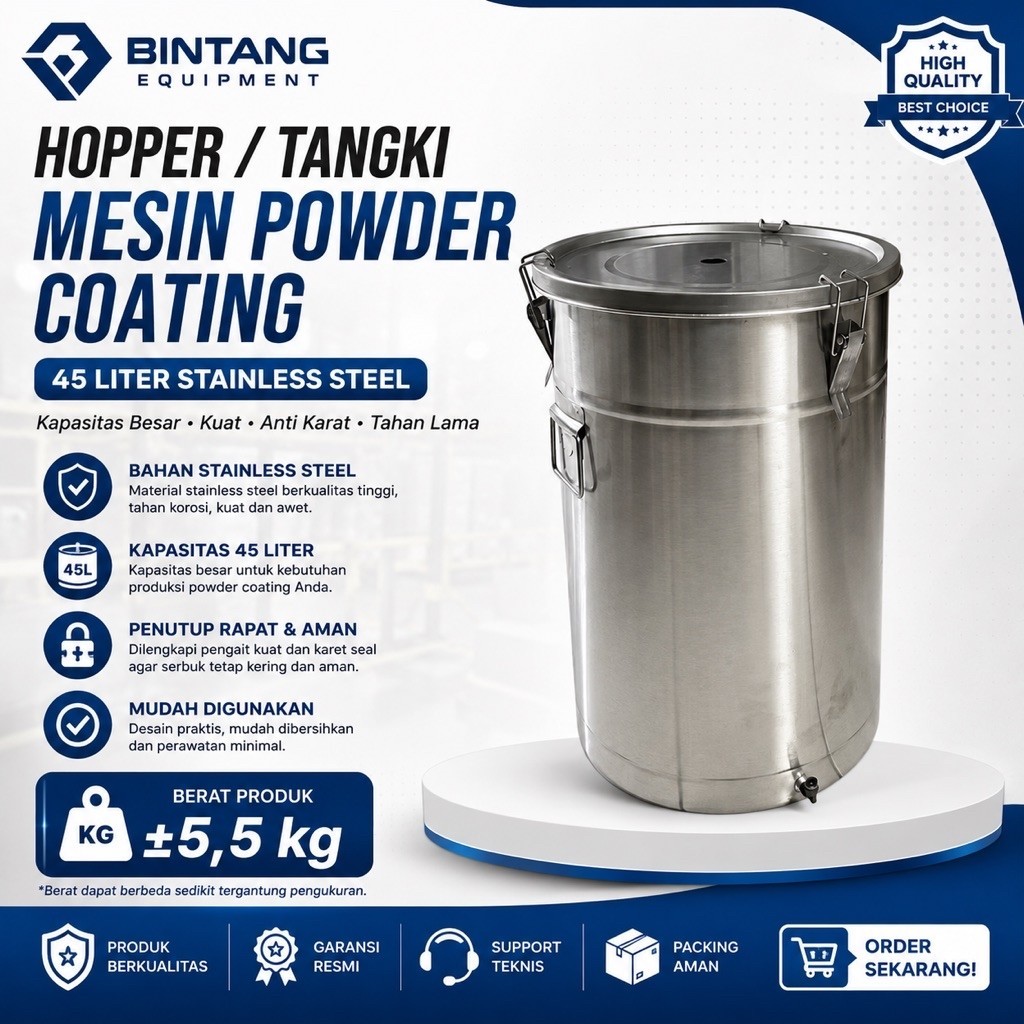 Hopper/Tangki Mesin Powder Coating 45 Liter Stainless stell