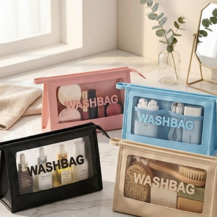 cuci gudang pouch/tas kosmetik washbag segitiga transparan waterproof  pouch travel make up/ bag org