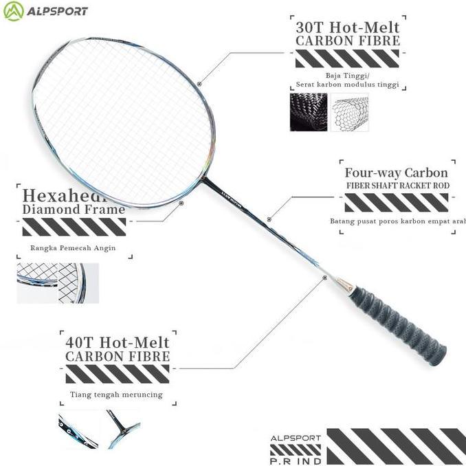 Pengiriman LokalCODALP SPORTS ALP Silver Wing BBQ3.0(LTP) T800 8U Raket Bulutangkis Ofensif Ringan P
