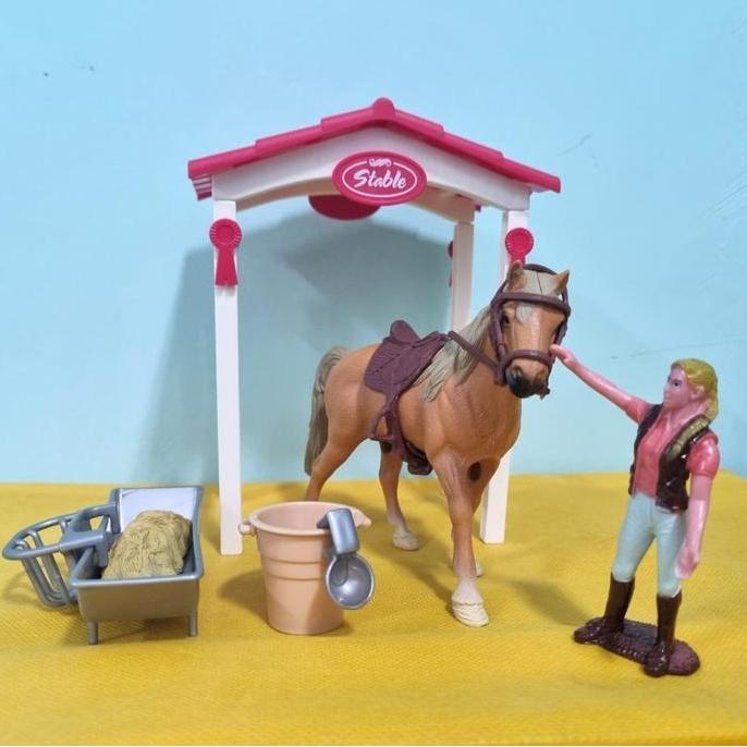 SET FIGURE KUDA COKLAT, KANDANG SEDERHANA DAN COWBOY HORSE 633A BAHAN ABS-PVC UNTUK DIORAMA TOYS PHO