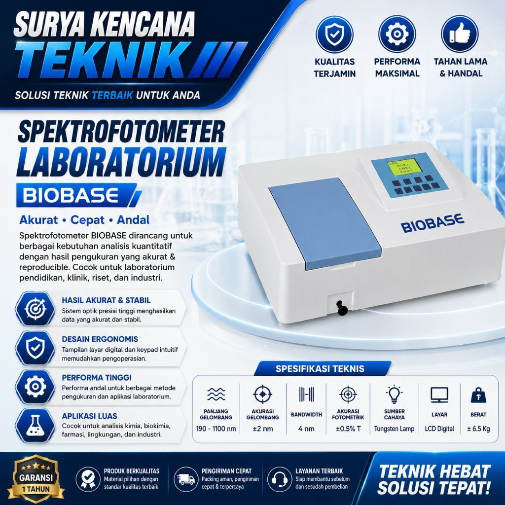 Biobase BK-UV1000 Single Beam UB/VIS Lab Spectrophotometer 200-1020m

