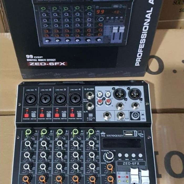 Soundqueen ZED-6FX Professional Audio Mixer 99 DSP Digital Multi Effect 4 Line In USB