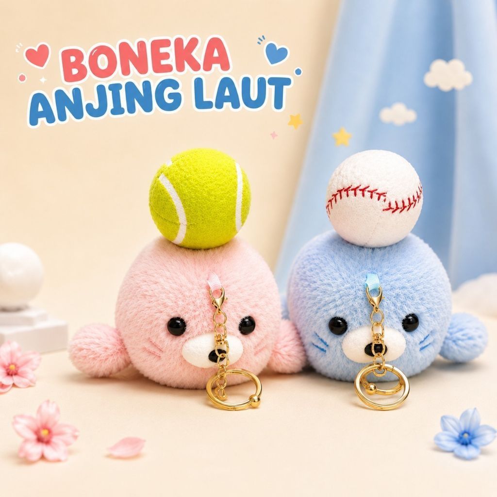 12 Pcs / 1 Lusin Gantungan Kunci Boneka Anjing Laut Pink Cute 11cm | Plush Seal Keychain Lucu dengan