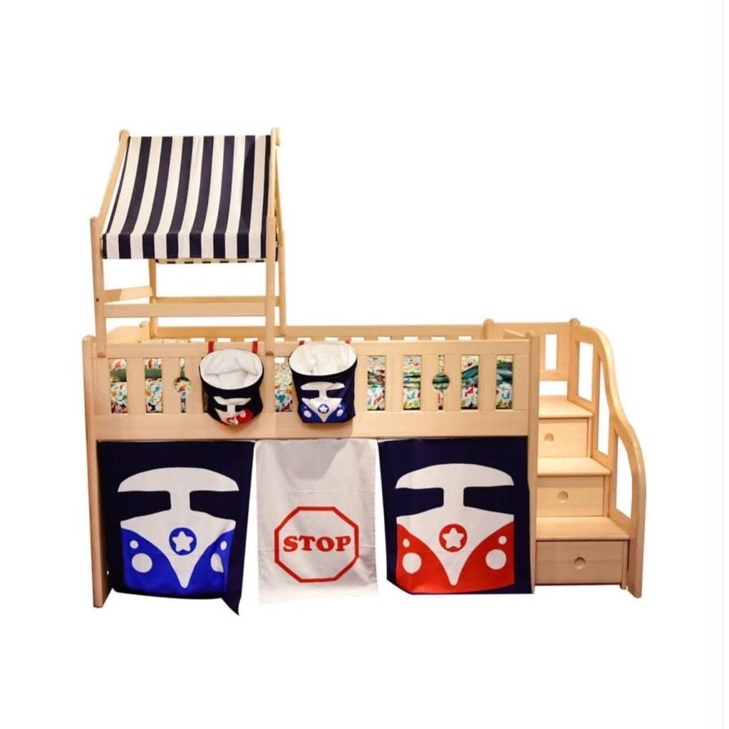 tempat tidur anak tingkat ada laci dan ruang playroom informa