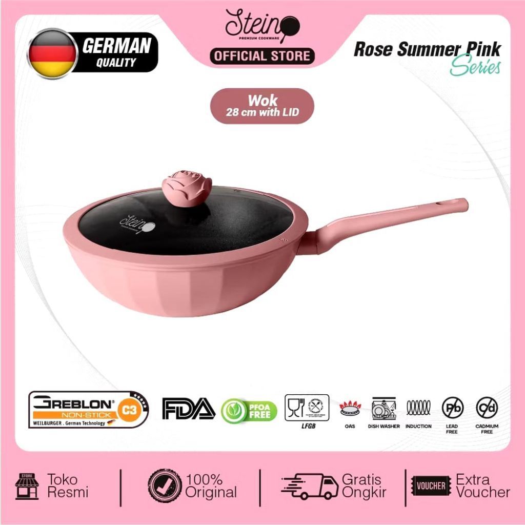 STEIN Rose Wok 28cm - Anti Lengket - Granite German Coating Wok 28cm