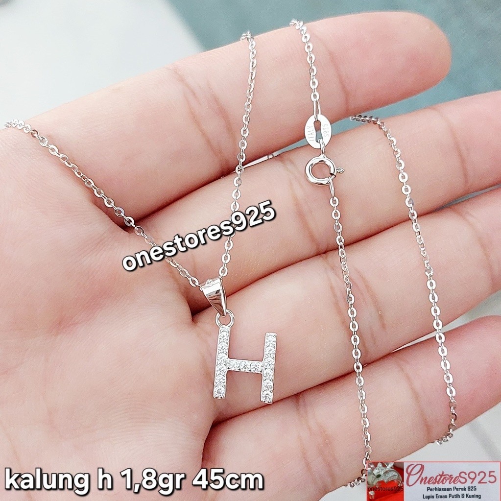 KALUNG NORI NAMA HURUF INISIAL H PERAK 925 LAPIS EMAS PUTIH